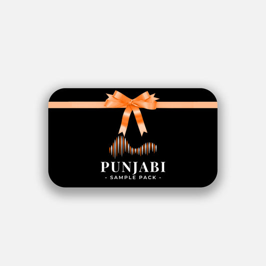 Black and orange gift card with a ribbon and the Punjabi Music logo displayed in the center.